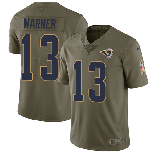 Los Angeles Rams #13 Kurt Warner Olive Men's Stitched Limited 2017 Salute to Service Jersey Men's