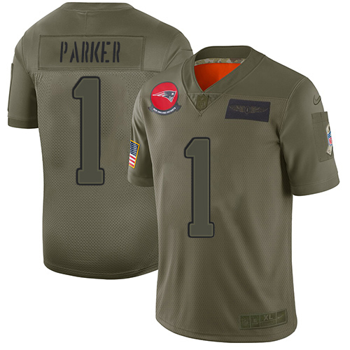 Patriots #1 DeVante Parker Camo Youth Stitched Limited 2019 Salute To Service Jersey