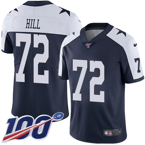 Dallas Cowboys #72 Trysten Hill Navy Blue Thanksgiving Men's Stitched 100th Season Vapor Throwback Limited Jersey Men's