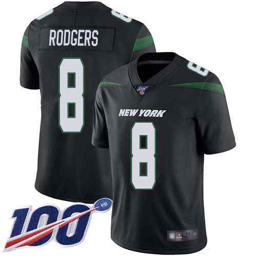 Jets #8 Aaron Rodgers Black Alternate Youth Stitched 100th Season Vapor Untouchable Limited Jersey