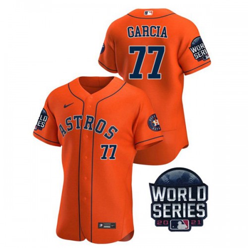 Houston Houston Astros #77 Luis Garcia Men's 150th Anniversary 2021 World Series Authentic Jersey - Orange Men's