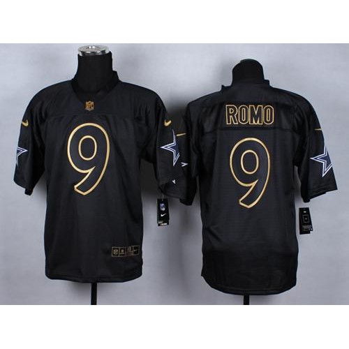 Dallas Cowboys #9 Tony Romo Black Men's Stitched Elite Gold No. Fashion Jersey Men's