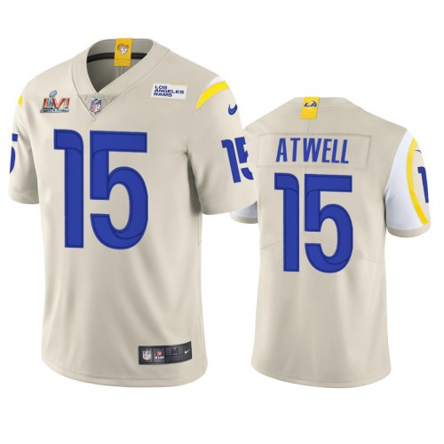 Los Angeles Los Angeles Rams #15 Tutu Atwell Men's Super Bowl LVI Patch Vapor Limited Jersey - Bone Men's