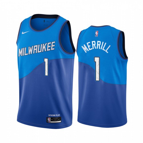 Milwaukee Bucks #1 Sam Merrill Blue Youth Swingman 2020-21 City Edition Jersey Youth