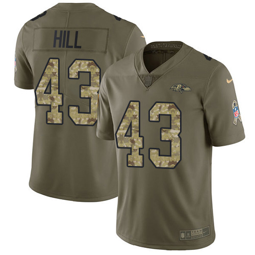 Baltimore Ravens #43 Justice Hill Olive/Camo Youth Stitched Limited 2017 Salute To Service Jersey Youth