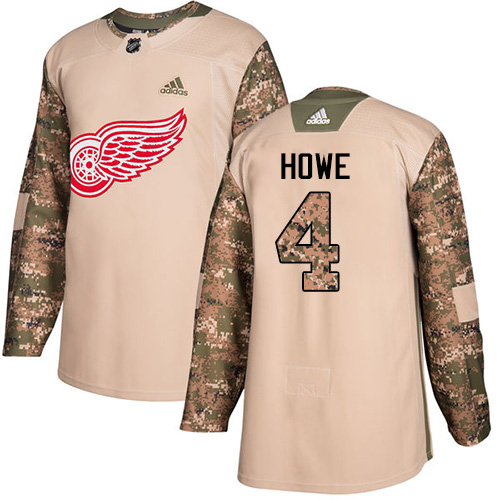 Adidas Detroit Red Wings #4 Gordie Howe Camo Authentic 2017 Veterans Day Stitched Jersey Men's