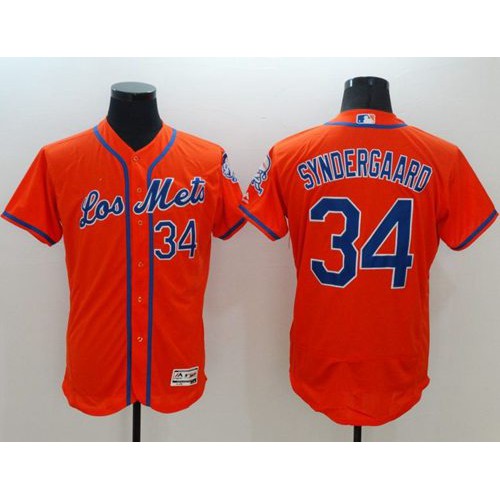Mets #34 Noah Syndergaard Orange Flexbase Authentic Collection Los New York Mets Stitched Jersey Men's