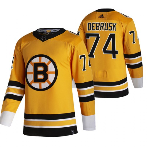 Boston Boston Bruins #74 Jake DeBrusk Yellow Men's Adidas 2020-21 Reverse Retro Alternate Jersey Men's