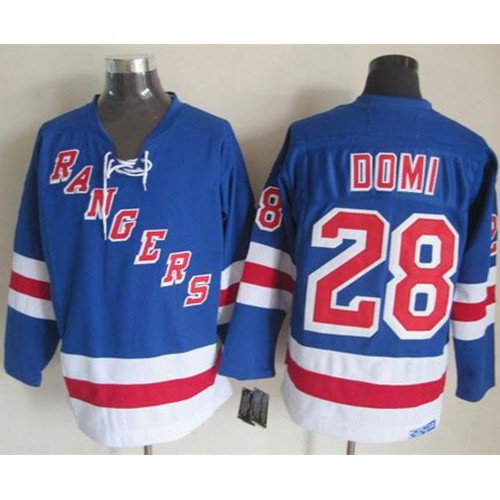 New York Rangers #28 Tie Domi Light Blue CCM Throwback Stitched Jersey Men's