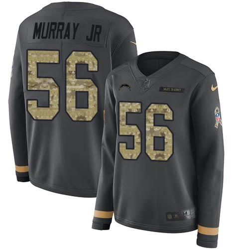 Los Angeles Chargers #56 Kenneth Murray Jr Anthracite Salute to Service Women's Stitched Limited Therma Long Sleeve Jersey Womens