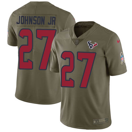Houston Texans #27 Duke Johnson Jr Olive Men's Stitched Limited 2017 Salute to Service Jersey Men's