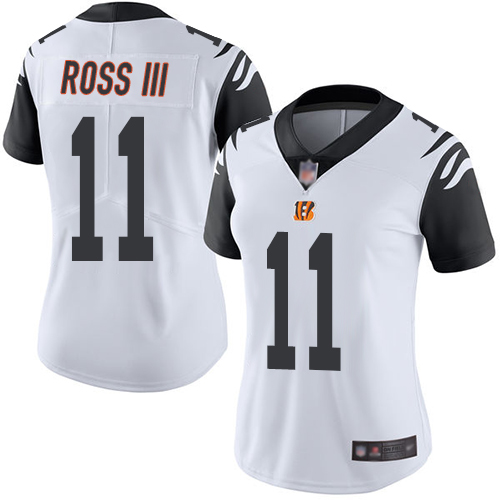 Cincinnati Bengals #11 John Ross III White Women's Stitched Limited Rush Jersey Womens