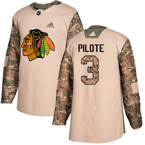 Adidas Chicago Blackhawks #3 Pierre Pilote Camo Authentic 2017 Veterans Day Stitched Jersey Men's