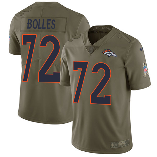 Denver Broncos #72 Garett Bolles Olive Men's Stitched Limited 2017 Salute to Service Jersey Men's