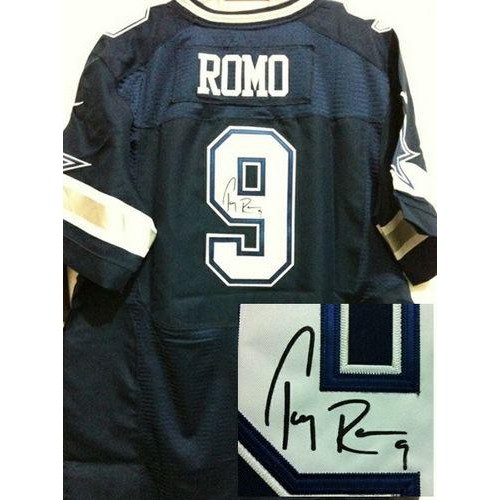 Dallas Cowboys #9 Tony Romo Navy Blue Team Color Men's Stitched Elite Autographed Jersey Men's