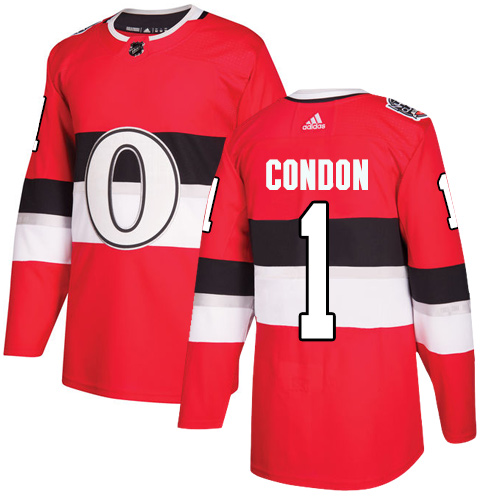 Adidas Ottawa Senators #1 Mike Condon Red Authentic 2017 100 Classic Stitched Youth Jersey Youth
