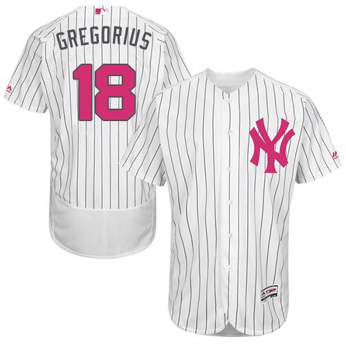 New York Yankees #18 Didi Gregorius White Strip Flexbase Authentic Collection Mother's Day Stitched Jersey Men's