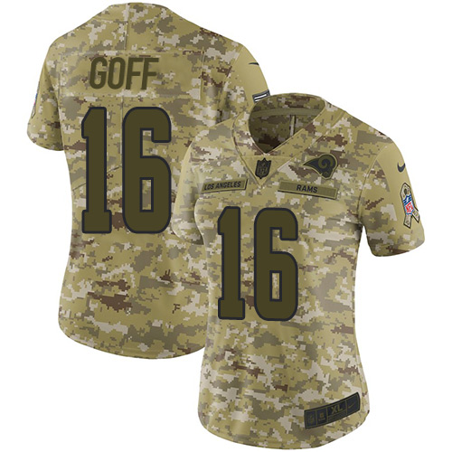 Los Angeles Rams #16 Jared Goff Camo Women's Stitched Limited 2018 Salute to Service Jersey Womens