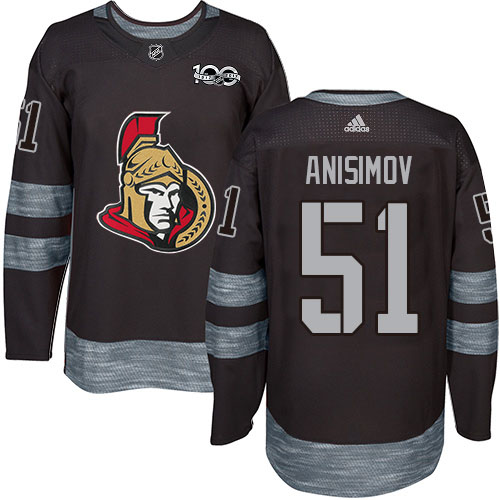 Adidas Ottawa Senators #51 Artem Anisimov Black 1917-2017 100th Anniversary Stitched Jersey Men's