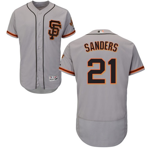 San Francisco Giants #21 Deion Sanders Grey Flexbase Authentic Collection Road 2 Stitched Jersey Men's