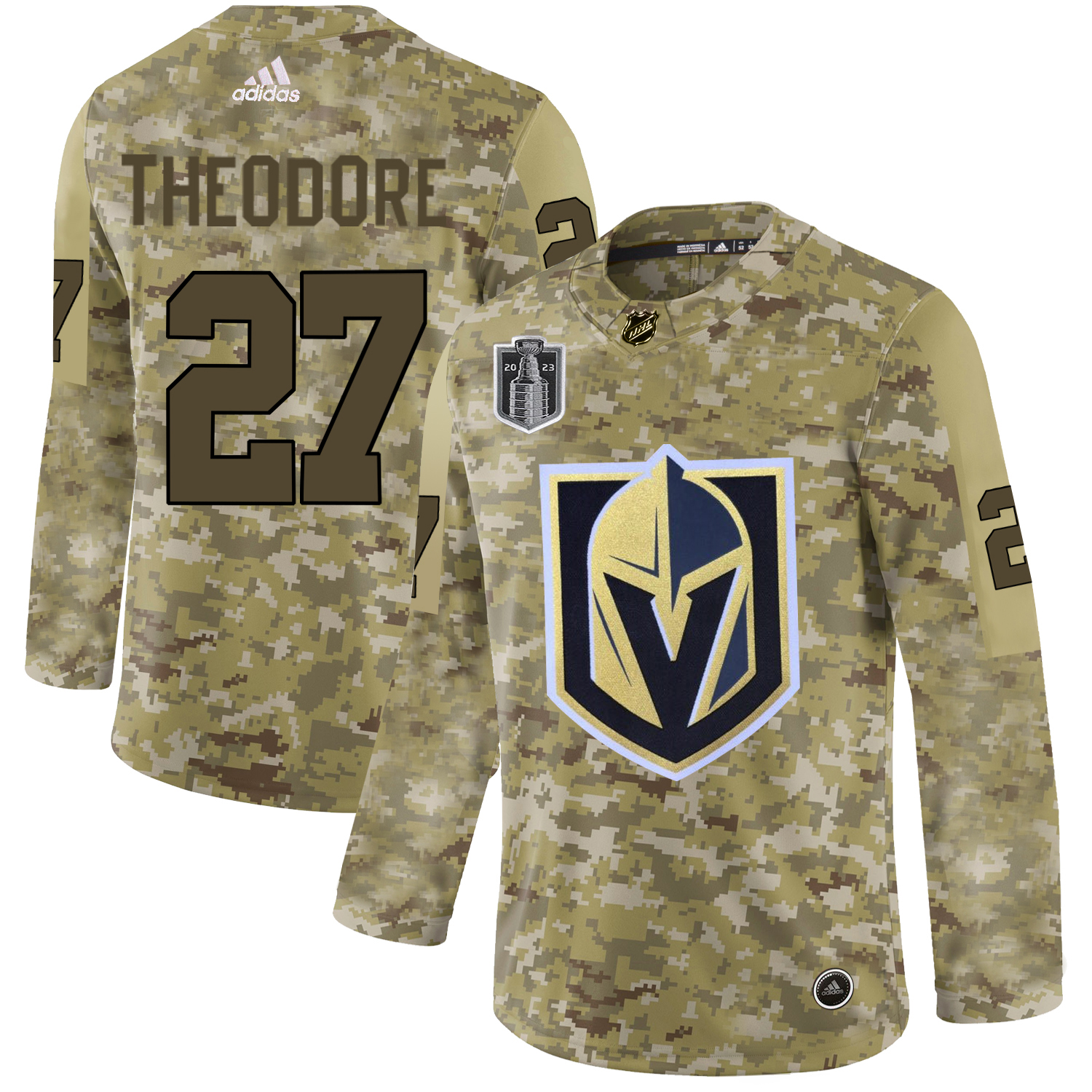 Adidas Golden Knights #27 Shea Theodore Camo 2023 Stanley Cup Final Patch Authentic Stitched Jersey