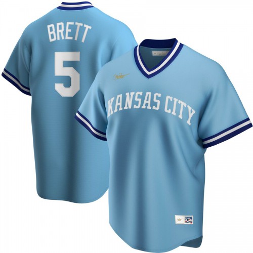 Kansas City Kansas City Royals #5 George Brett Road Cooperstown Collection Player Jersey Light Blue Men's