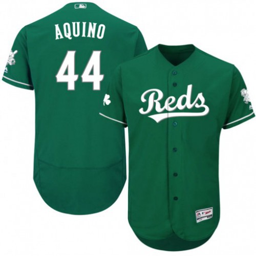 Cincinnati Cincinnati Reds #44 Aristides Aquino Majestic St. Patrick's Day Flex Base Authentic Collection Celtic Player Jersey Green Men's