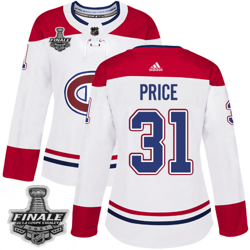 Adidas Montreal Canadiens #31 Carey Price White Road Authentic Women's 2021 Stanley Cup Final Patch Jersey Womens