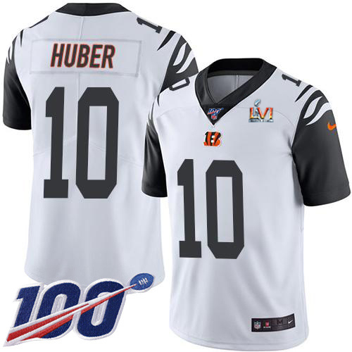 Cincinnati Bengals #10 Kevin Huber White Super Bowl LVI Patch Men's Stitched Limited Rush 100th Season Jersey Men's