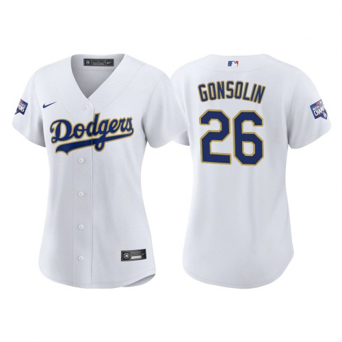 Los Angeles Los Angeles Dodgers #26 Tony Gonsolin Women's 2021 Gold Program World Series Champions Jersey Whtie Womens