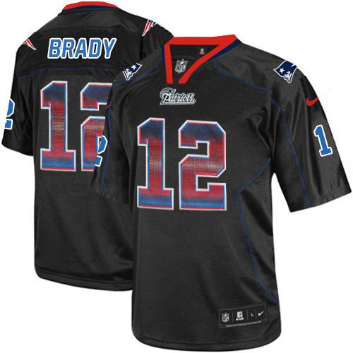 Patriots #12 Tom Brady Lights Out Black Men's Stitched Elite Strobe Jersey