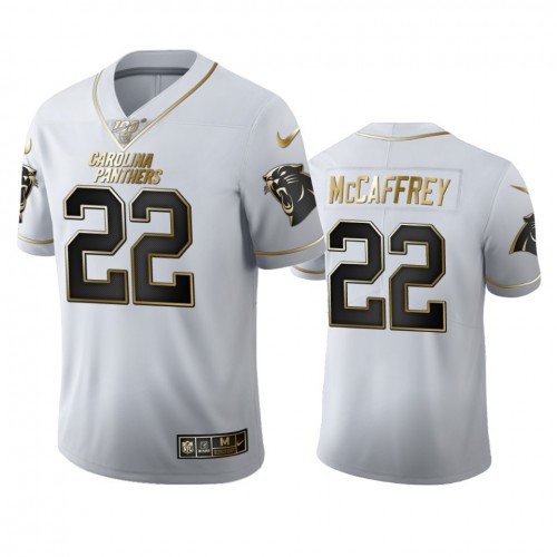Carolina Carolina Panthers #22 Christian McCaffrey Men's White Golden Edition Vapor Limited 100 Jersey Men's
