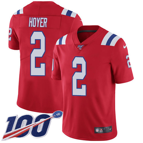New England Patriots #2 Brian Hoyer Red Alternate Men's Stitched 100th Season Vapor Untouchable Limited Jersey Men's