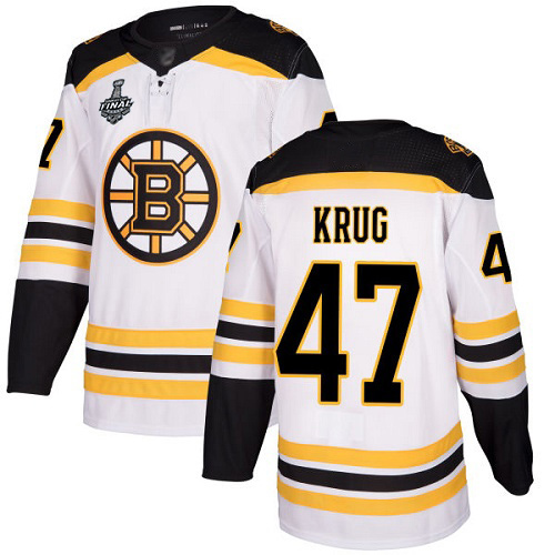 Adidas Boston Bruins #47 Torey Krug White Road Authentic Stanley Cup Final Bound Stitched Jersey Men's