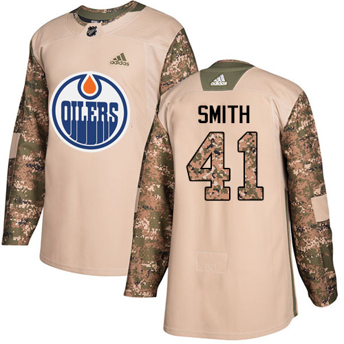 Adidas Edmonton Oilers #41 Mike Smith Camo Authentic 2017 Veterans Day Stitched Youth Jersey Youth
