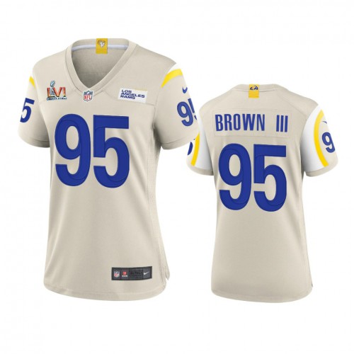 Los Angeles Los Angeles Rams #95 Bobby Brown III Women's Super Bowl LVI Patch Game Jersey - Bone Womens