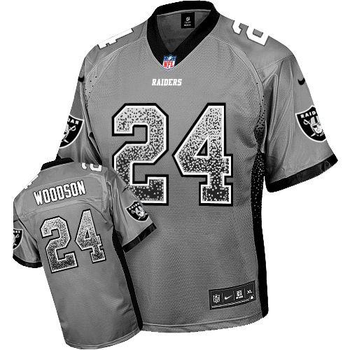Raiders #24 Charles Woodson Grey Men's Stitched Elite Drift Fashion Jersey