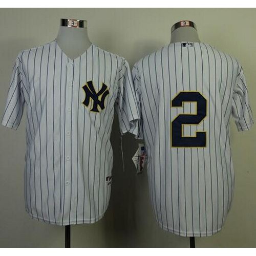 New York Yankees #2 Derek Jeter White Fashion Gold w/Commemorative Retirement Patch Stitched Jersey Men's