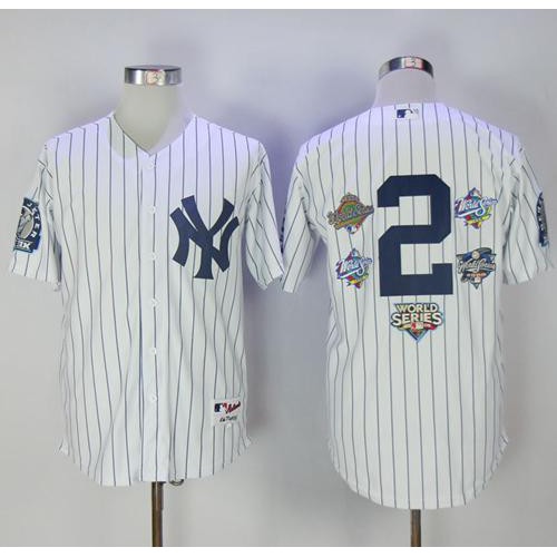 New York Yankees #2 Derek Jeter White Strip Five Times World Series Champion Stitched Jersey Men's