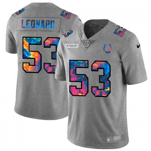 Indianapolis Indianapolis Colts #53 Darius Leonard Men's Multi-Color 2020 Crucial Catch Jersey Greyheather Men's