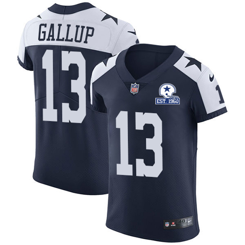 Cowboys #13 Michael Gallup Navy Blue Thanksgiving Men's Stitched With Established In 1960 Patch Vapor Untouchable Throwback Elite Jersey