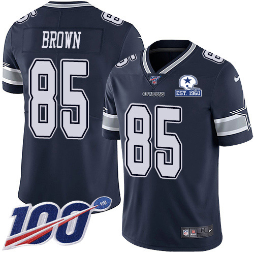 Dallas Cowboys #85 Noah Brown Navy Blue Team Color Men's Stitched With Established In 1960 Patch 100th Season Vapor Untouchable Limited Jersey Men