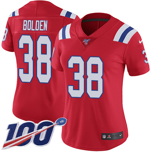 New England Patriots #38 Brandon Bolden Red Alternate Women's Stitched 100th Season Vapor Limited Jersey Womens