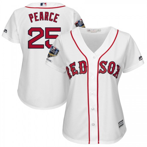 Boston Boston Red Sox #25 Steve Pearce Majestic Women's 2018 World Series Champions Home Cool Base Player Jersey White Womens