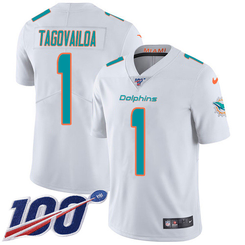 Dolphins #1 Tua Tagovailoa White Youth Stitched 100th Season Vapor Untouchable Limited Jersey