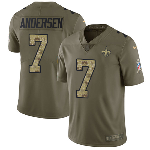 New Orleans Saints #7 Morten Andersen Olive/Camo Men's Stitched Limited 2017 Salute To Service Jersey Men's