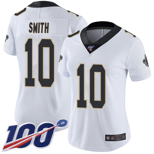 New Orleans Saints #10 Tre'Quan Smith White Women's Stitched 100th Season Vapor Limited Jersey Womens