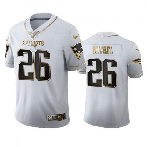 New England New England Patriots #26 Sony Michel Men's White Golden Edition Vapor Limited 100 Jersey Men's