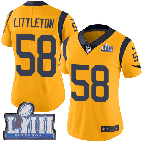 Los Angeles Rams #58 Cory Littleton Gold Super Bowl LIII Bound Women's Stitched Limited Rush Jersey Womens