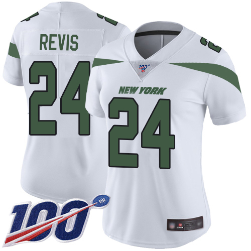 Jets #24 Darrelle Revis White Women's Stitched 100th Season Vapor Limited Jersey